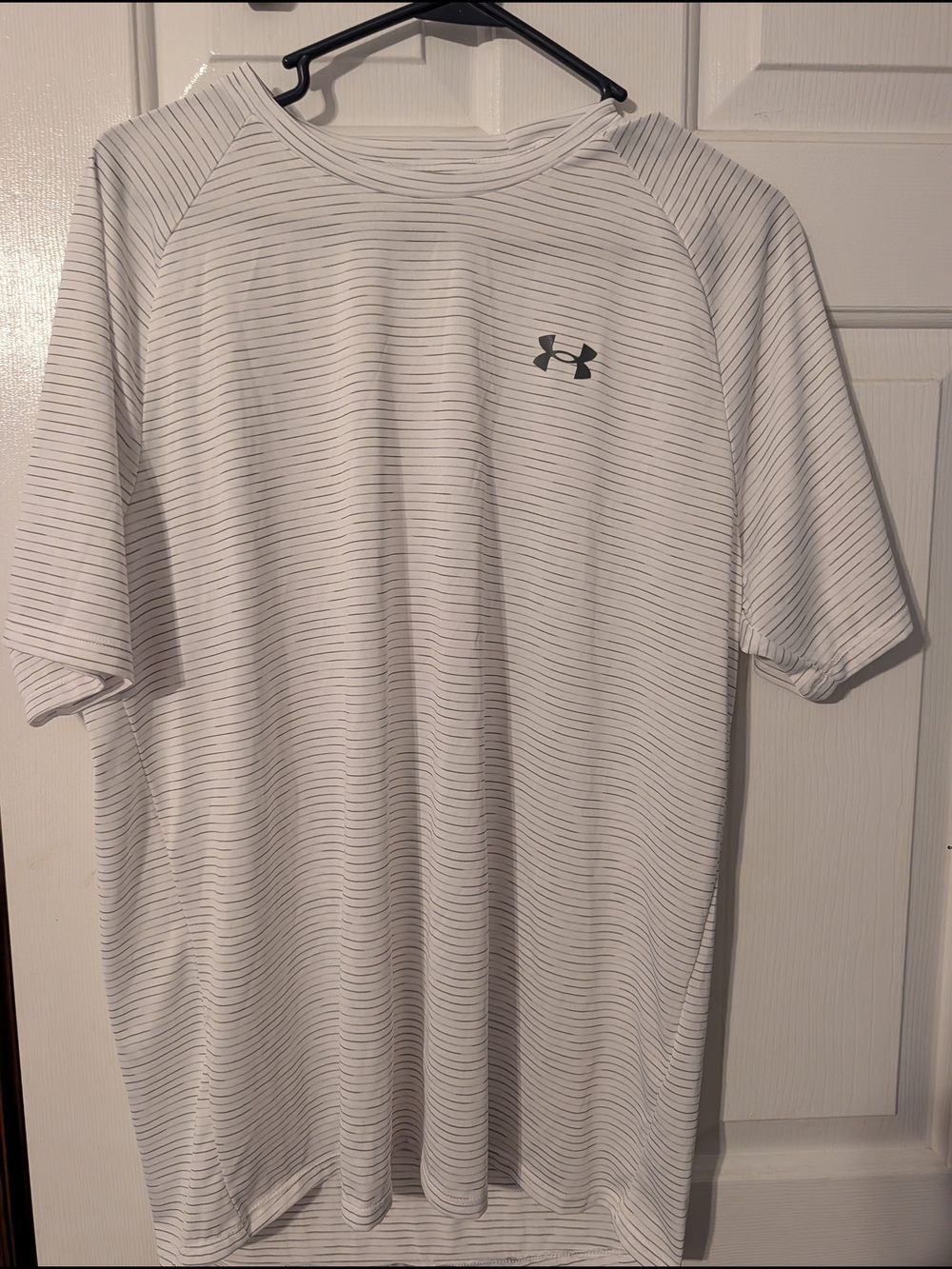 Under Armour Short-Sleeve White Performance Tee with Thin Black Stripes